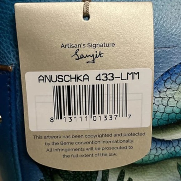 Anuschka Hand‎ Painted Hobo Bag – Blue Mermaid, Leather Purse, 9"x8.25"x4.75" - Picture 10 of 16